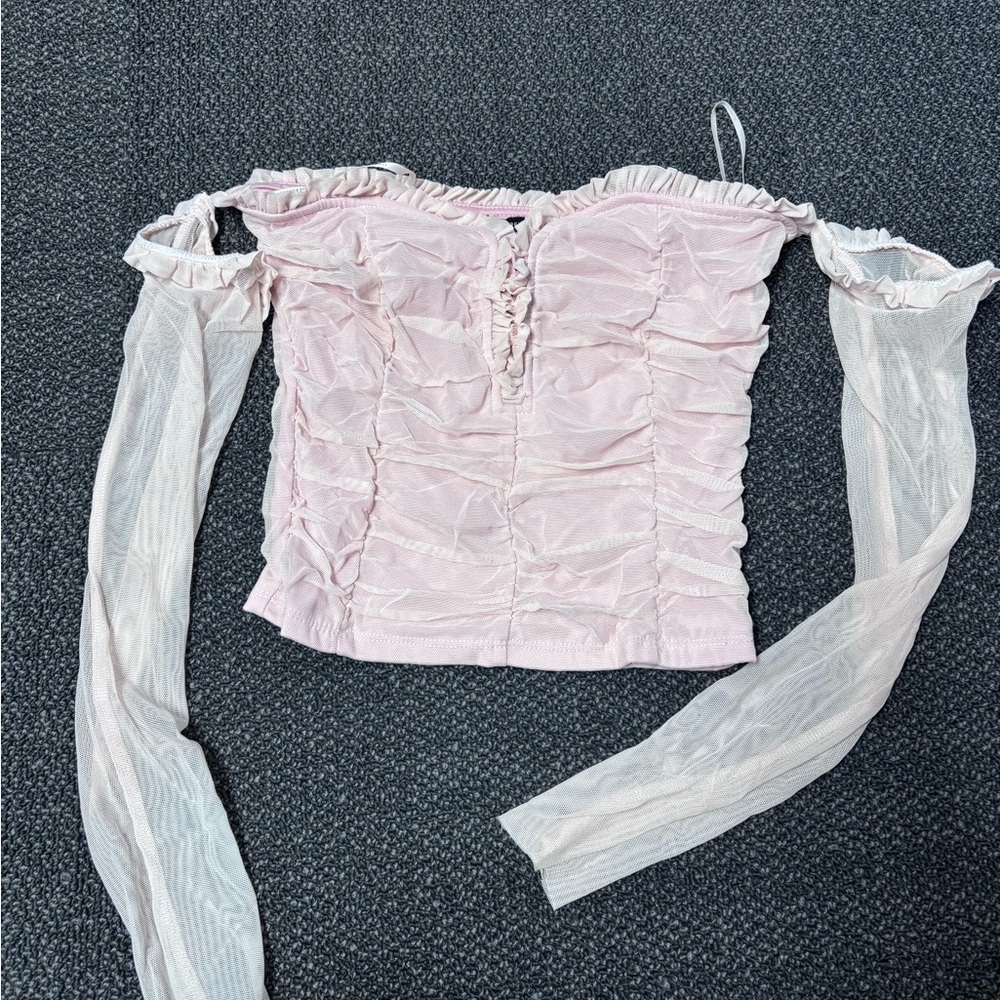 Forever 21 Light Pink Ruched Off-Shoulder Blouse